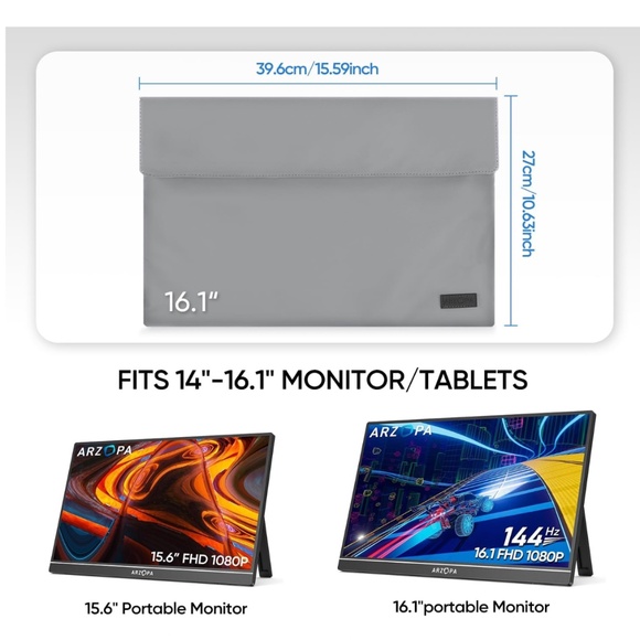 16.1" Portable Monitor/Laptop Sleeve Travel Bag / Magnetic Closure / Gray / NIB - Picture 2 of 2